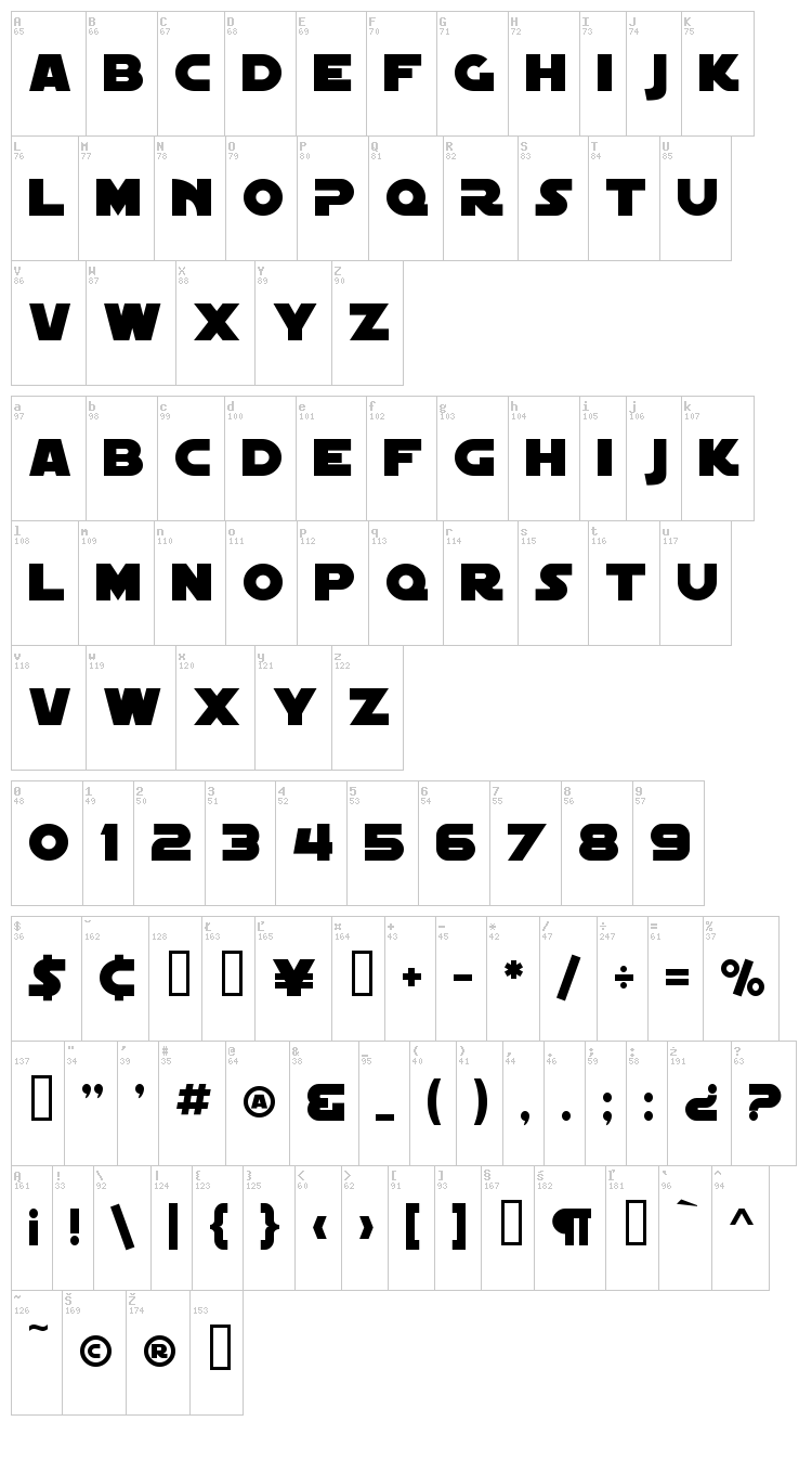SF Distant Galaxy Symbols font map